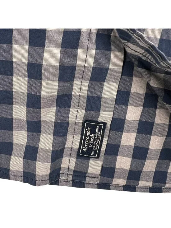Abercrombie & Fitch Blue White Gingham Shirt Check Button Up Stretch M Mens - Picture 9 of 15